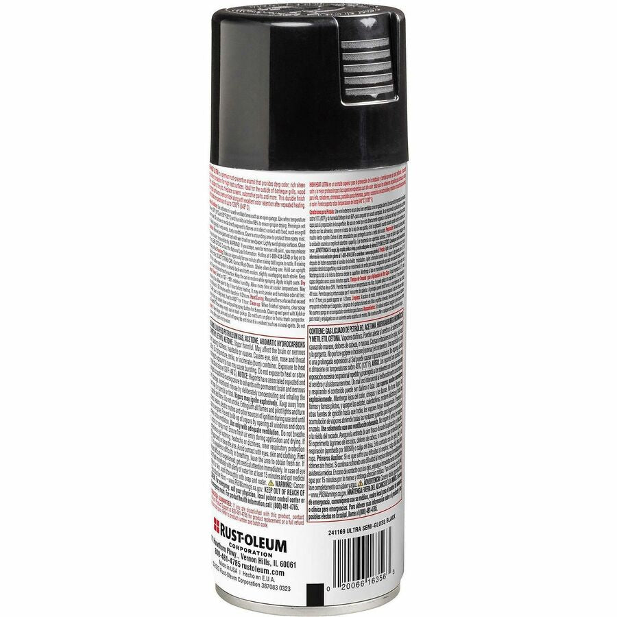 Rust-Oleum High-Heat Spray Paint - Semi-gloss - Black - 12 oz - 1 Each