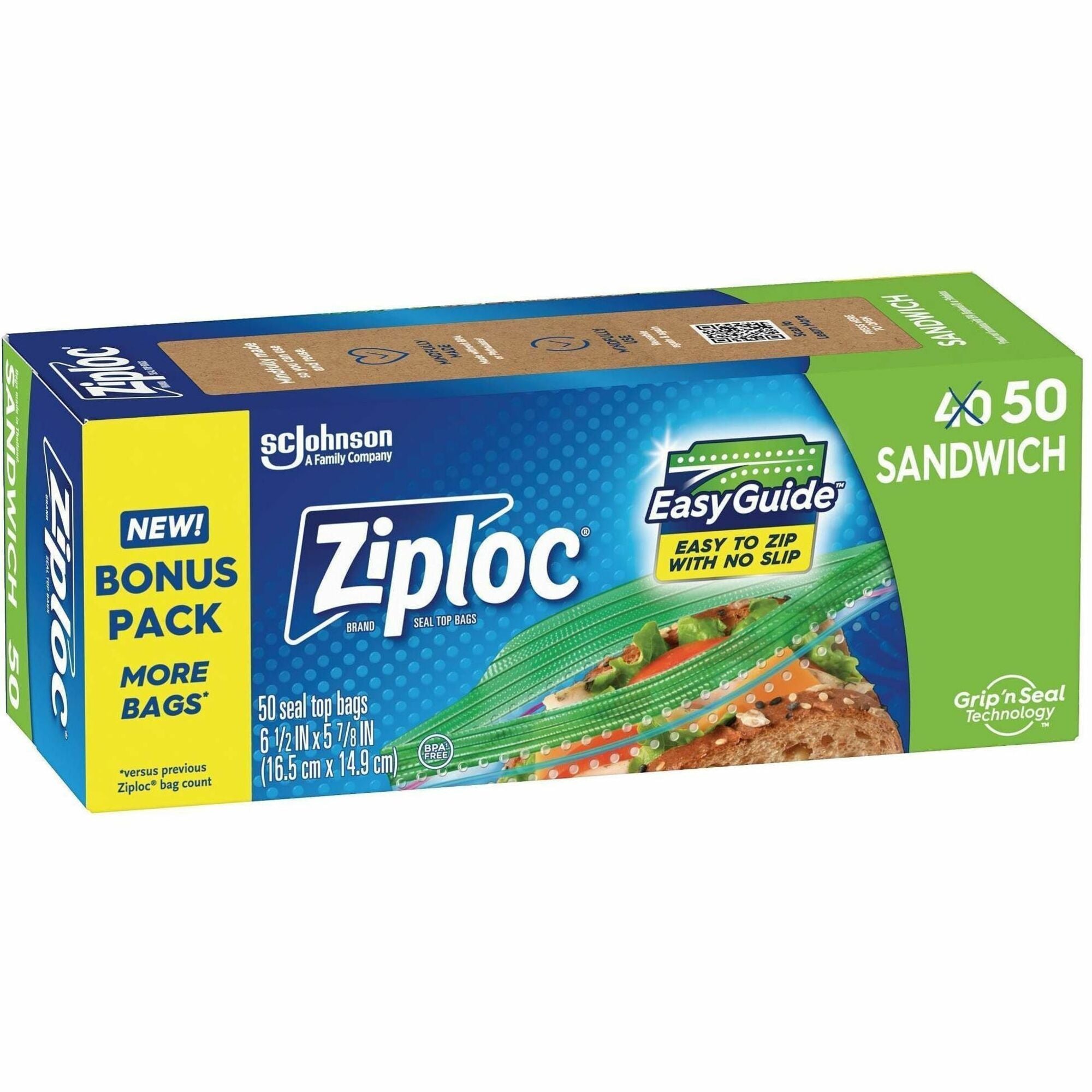 Ziploc® Grip n' Seal Freezer Bags - 5.88" Length x 6.50" Width - Seal Closure - Textured Grip - Plastic - Sandwich, Fruit, Lunch, Vegetables - 12/Carton - 12 / Carton