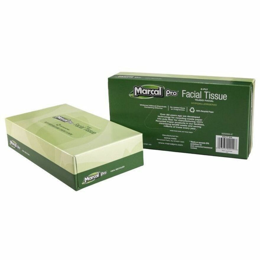 Marcal Recycled 2-Ply Facial Tissues - 2 Ply - WhiteBox - 100 Sheets/Box - 30 / Carton