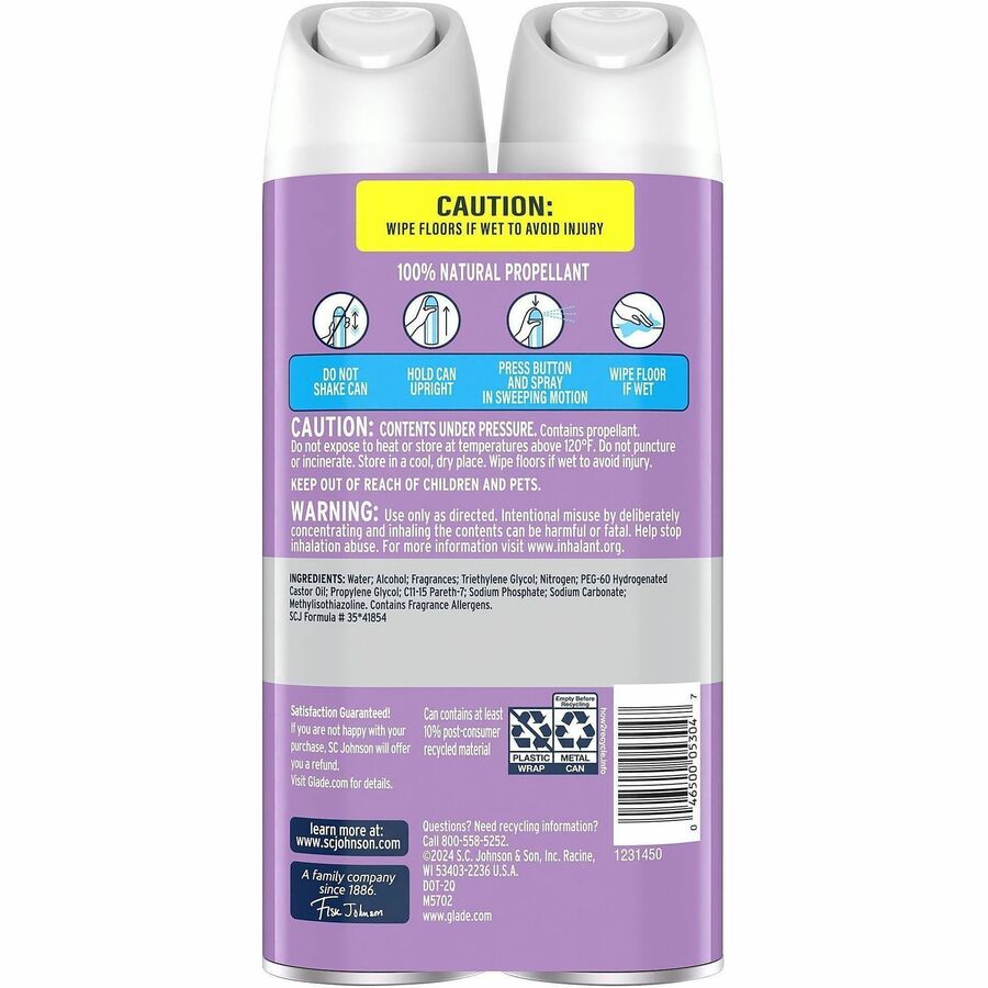 Glade Air Freshener Spray - Aerosol - 8.3 fl oz (0.3 quart) - Lavender, Vanilla - Odor Neutralizer, Ozone-safe, CFC-free - 2/Pack - 6 / Carton