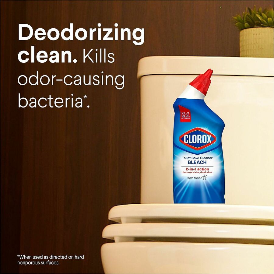 Clorox Toilet Bowl Cleaner with Bleach - For Toilet, Toilet Bowl - 24 fl oz (0.8 quart) - Rain Clean Scent - Recommended For: Stain Remover, Odor Remover, Bacteria Remover, Germs Remover, Mold Remover, Mildew Remover - Deodorize, Disinfectant, Phosphor...