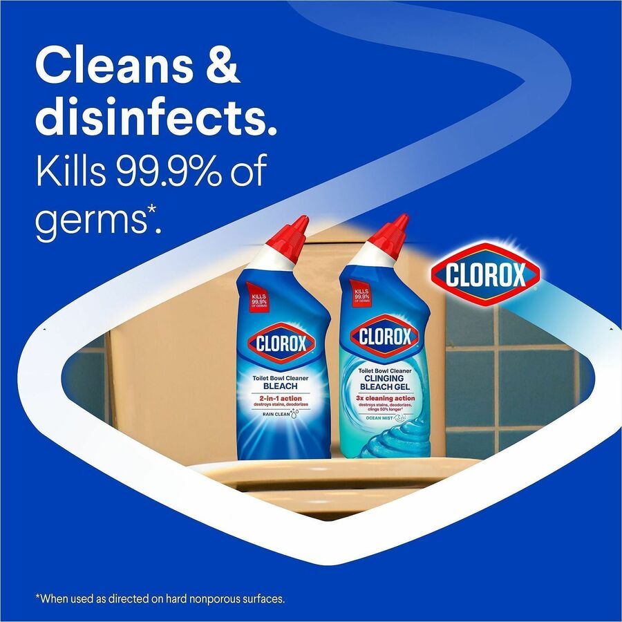 Clorox Toilet Bowl Cleaner with Bleach - For Toilet, Toilet Bowl - 24 fl oz (0.8 quart) - Rain Clean Scent - Recommended For: Stain Remover, Odor Remover, Bacteria Remover, Germs Remover, Mold Remover, Mildew Remover - Deodorize, Disinfectant, Phosphor...