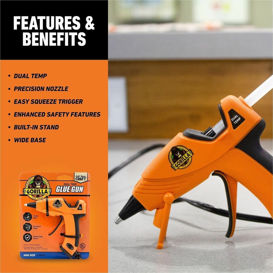 Gorilla Glue Dual Temp Mini Hot Glue Gun - 380°F (193.3°C) - Orange, Black