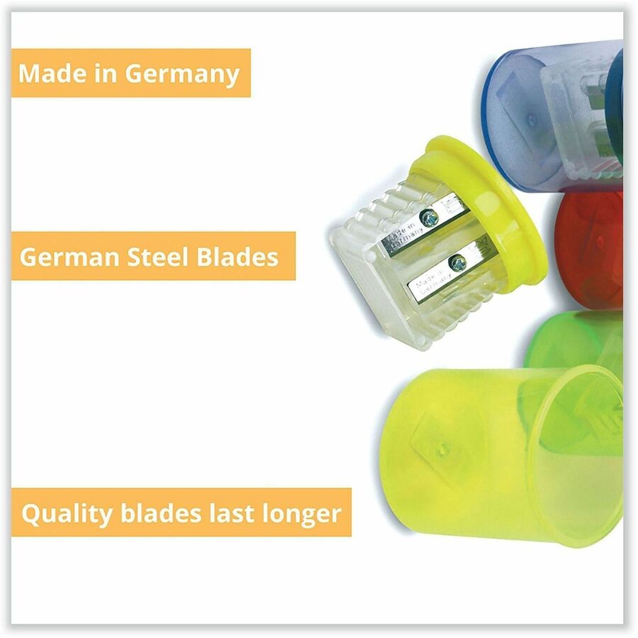 Eisen Two-hole Sharpener - Handheld - 2 Hole(s) - 1.8" Height x 1.5" Width x 1.5" Depth - Assorted, Blue, Green, Red, Yellow - 1 Each