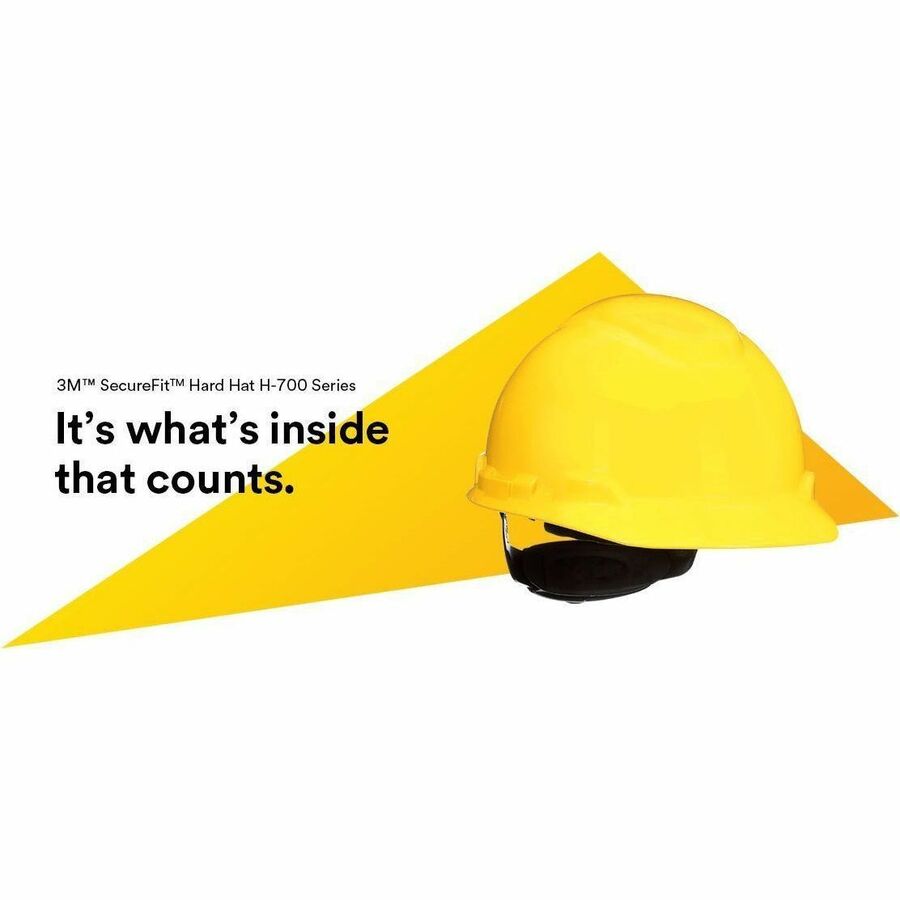 3M SecureFit H-700 Safety Cap - Head Protection - High-density Polyethylene (HDPE) - Yellow - Ratchet, Uvicator Technology, Non-vented, Comfortable, Washable, Sweatband, Self Adjustable