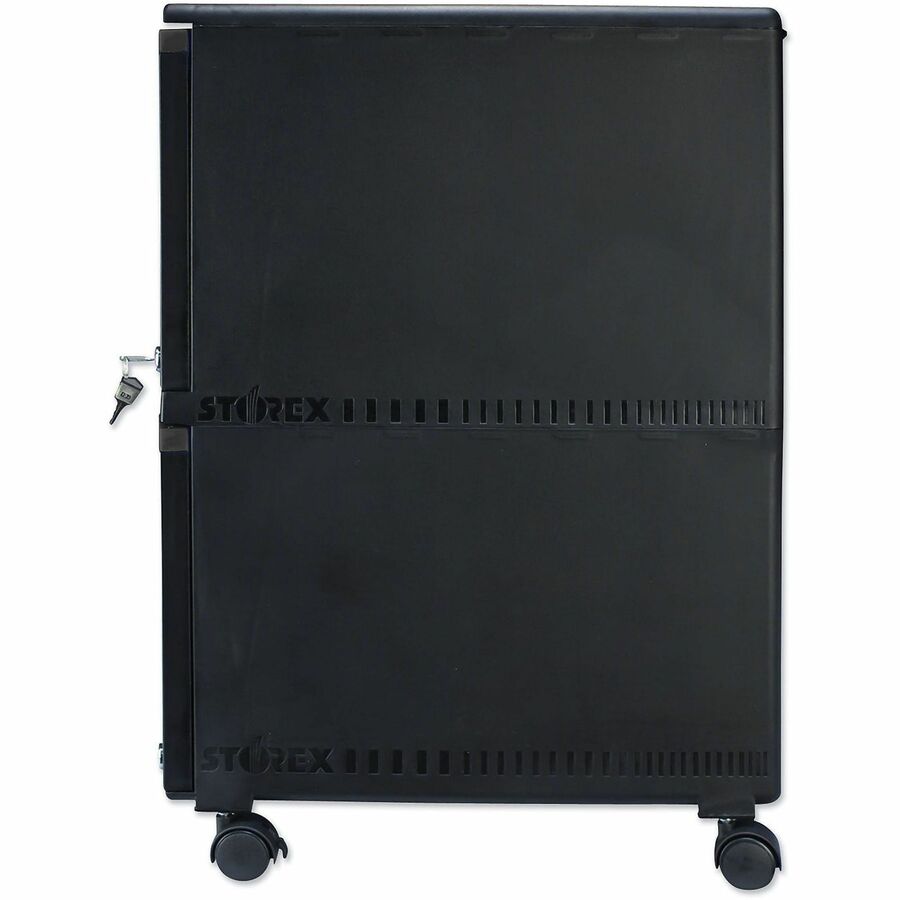 Storex 2-Drawer Locking Mobile Filing Cabinet - 14.7" Width x 18.2" Depth x 26" Height - 2 x Drawer(s) for File - Letter, Legal - Mobility, Lockable, Heavy Duty, Hanging Rail, Locking Drawer, Label Holder, Locking Casters - Black - Plastic