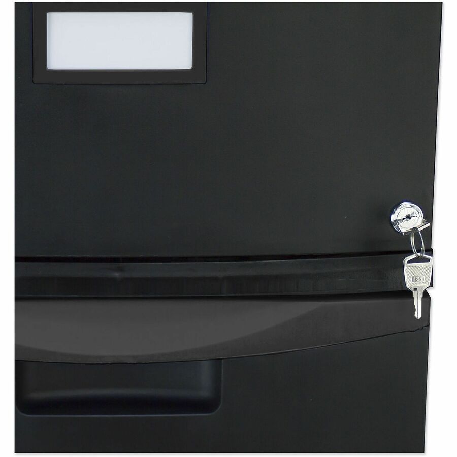Storex 2-Drawer Locking Mobile Filing Cabinet - 14.7" Width x 18.2" Depth x 26" Height - 2 x Drawer(s) for File - Letter, Legal - Mobility, Lockable, Heavy Duty, Hanging Rail, Locking Drawer, Label Holder, Locking Casters - Black - Plastic