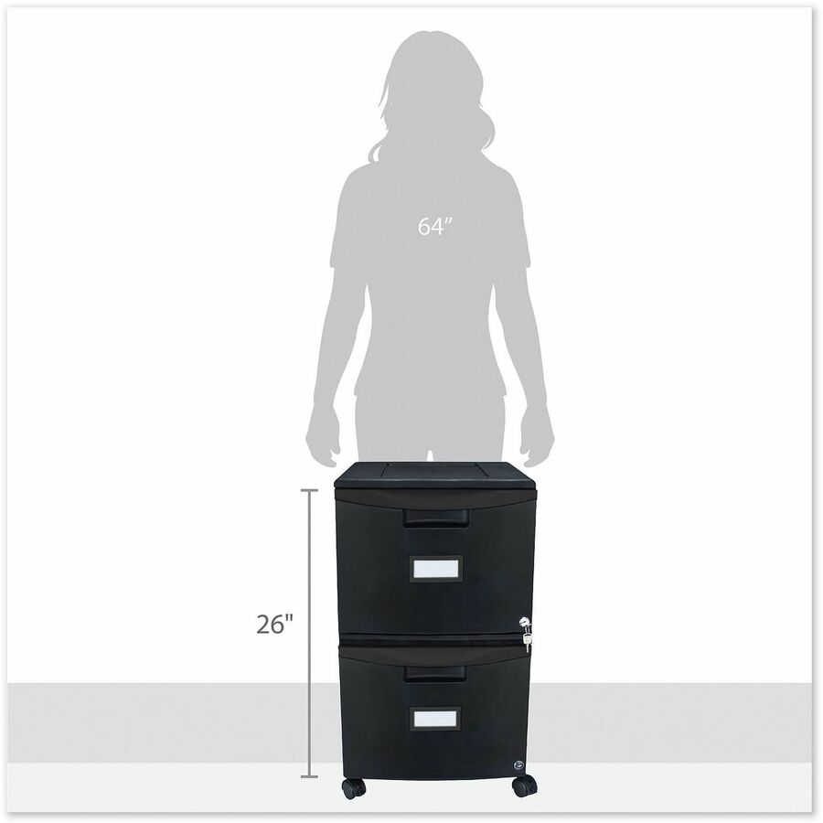 Storex 2-Drawer Locking Mobile Filing Cabinet - 14.7" Width x 18.2" Depth x 26" Height - 2 x Drawer(s) for File - Letter, Legal - Mobility, Lockable, Heavy Duty, Hanging Rail, Locking Drawer, Label Holder, Locking Casters - Black - Plastic