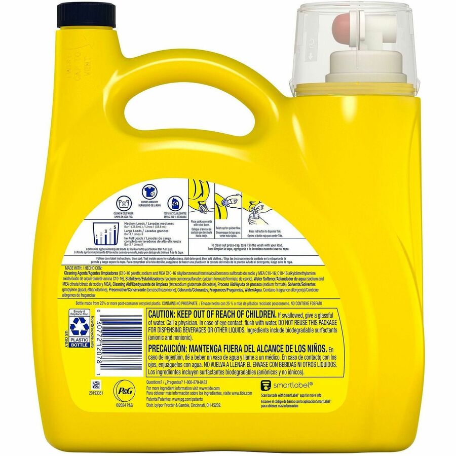 Tide Simply All-in-1 Detergent - For Laundry, Fabric, Washing Machine - Liquid - 117 fl oz (3.7 quart) - Refreshing Breeze Scent - 89 Loads - Recommended For: Odor Remover, Stain Remover, Dirt Remover - Yellow - 1 Each