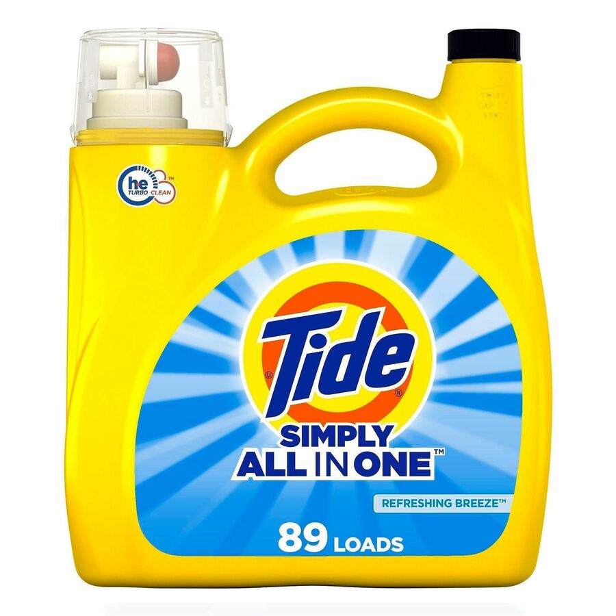 Tide Simply All-in-1 Detergent - For Laundry, Fabric, Washing Machine - Liquid - 117 fl oz (3.7 quart) - Refreshing Breeze Scent - 89 Loads - Recommended For: Odor Remover, Stain Remover, Dirt Remover - Yellow - 1 Each