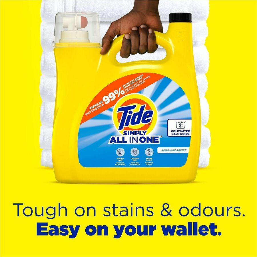 Tide Simply All-in-1 Detergent - For Laundry, Fabric, Washing Machine - Liquid - 117 fl oz (3.7 quart) - Refreshing Breeze Scent - 89 Loads - Recommended For: Odor Remover, Stain Remover, Dirt Remover - Yellow - 1 Each