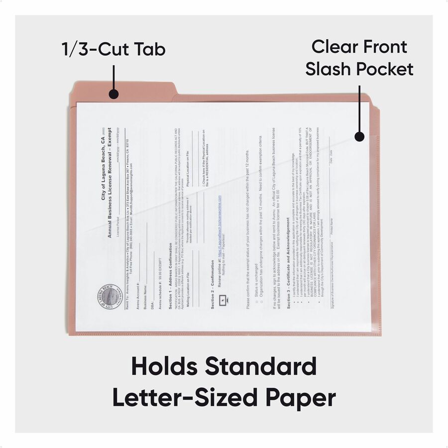 Smead 1/3 Tab Cut Letter Top Tab File Folder - 8 1/2" x 11" - 225 Sheets Capacity - 1" Expansion - 1 Pocket(s) - Top Tab Location - Assorted Tab Position - Poly - Assorted - Durable, Tear Resistant, Water Resistant, Front Pocket - 30 / Box