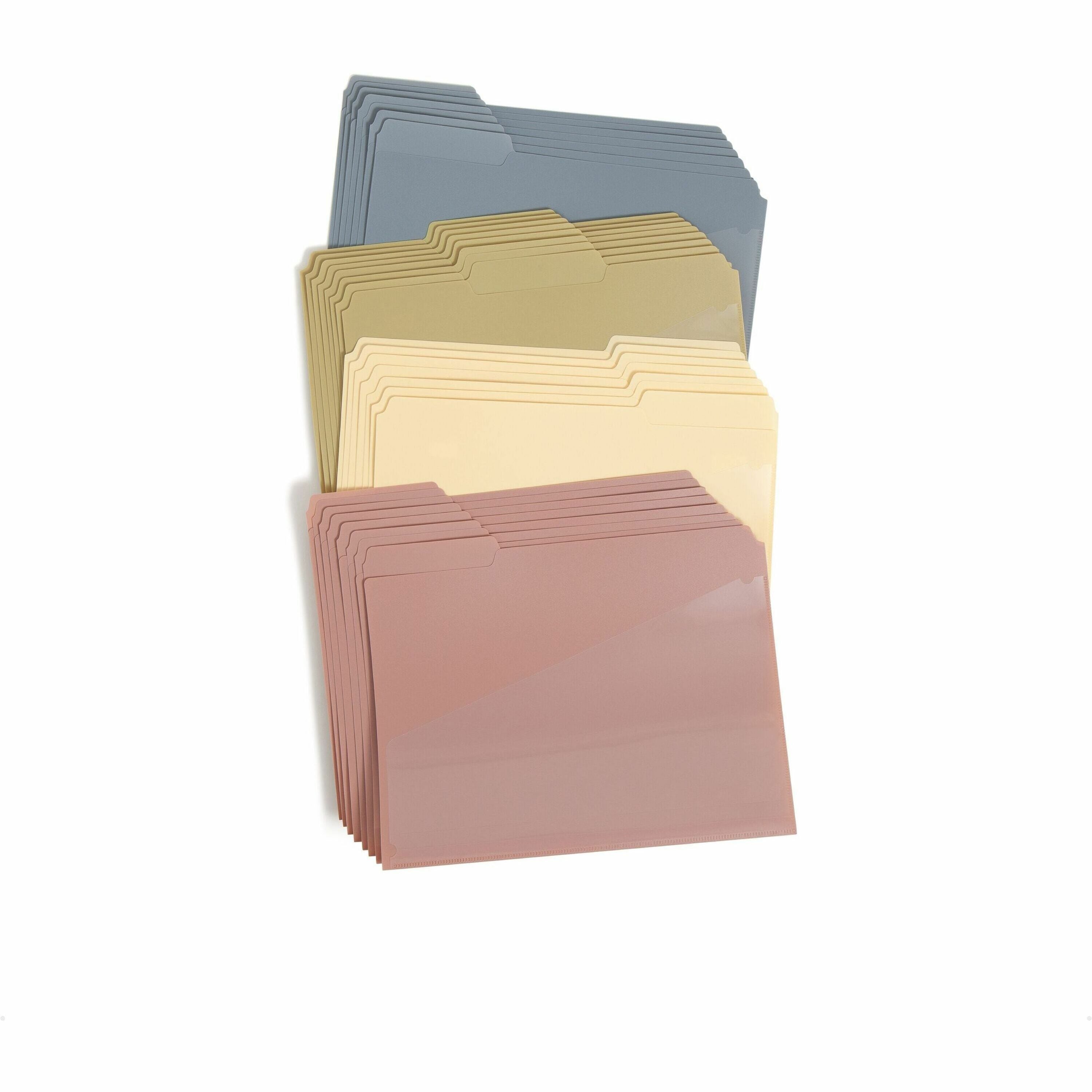 Smead 1/3 Tab Cut Letter Top Tab File Folder - 8 1/2" x 11" - 225 Sheets Capacity - 1" Expansion - 1 Pocket(s) - Top Tab Location - Assorted Tab Position - Poly - Assorted - Durable, Tear Resistant, Water Resistant, Front Pocket - 30 / Box