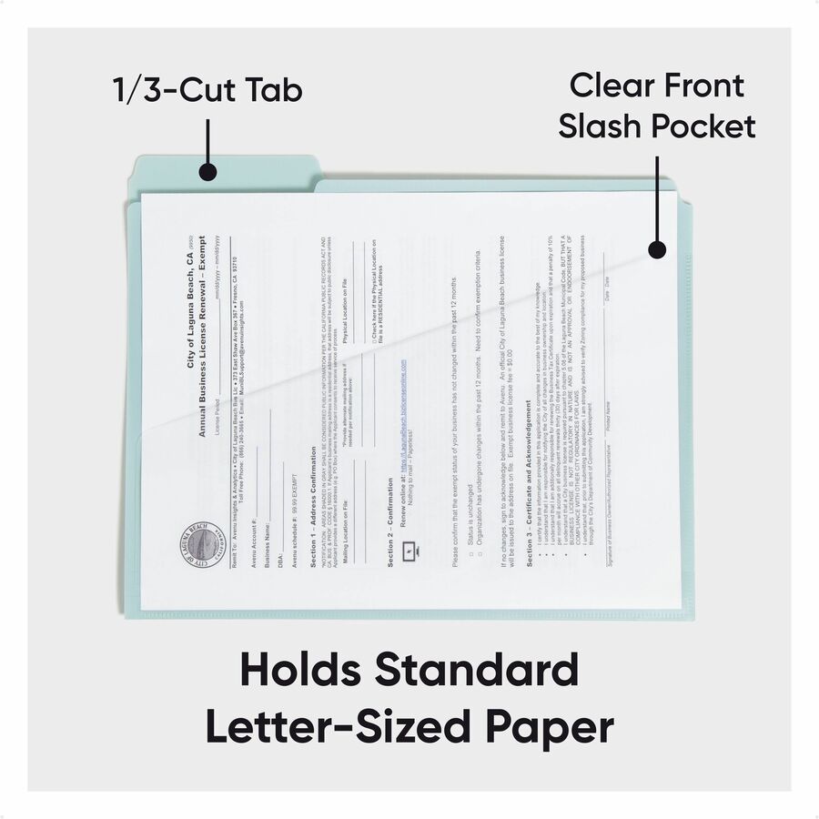 Smead 1/3 Tab Cut Letter Top Tab File Folder - 8 1/2" x 11" - 225 Sheets Capacity - 1" Expansion - 1 Pocket(s) - Top Tab Location - Assorted Tab Position - Poly - Assorted - Durable, Tear Resistant, Water Resistant, Front Pocket - 30 / Box