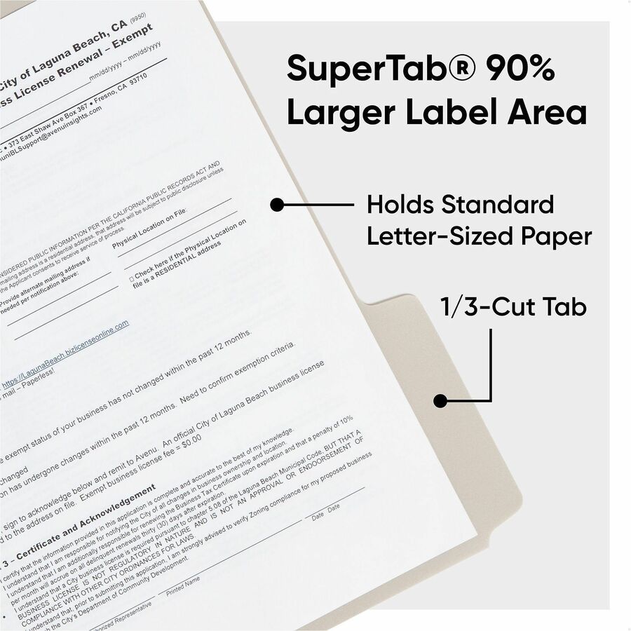 Smead SuperTab 1/3 Tab Cut Letter Top Tab File Folder - 8 1/2" x 11" - 150 Sheets Capacity - 3/4" Expansion - Top Tab Location - Assorted Tab Position - Poly, Plastic - Assorted - Durable, Tear Resistant, Water Resistant - 20 / Pack