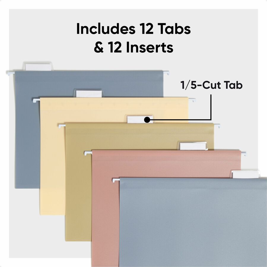 Smead 1/5 Tab Cut Letter Hanging Folder - 8 1/2" x 11" - 100 Sheets Capacity - 1/2" Expansion - Assorted Tab Position - Poly, Plastic, Metal - Assorted - Durable, Tear Resistant, Water Resistant, Tab, Coated Rod Tip - 12 / Pack