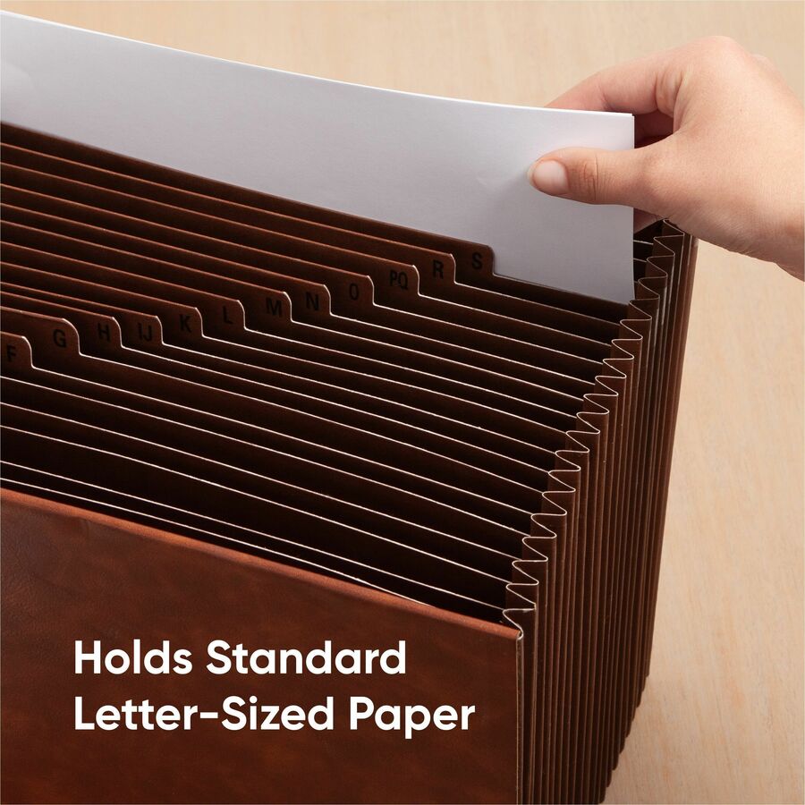 Smead TUFF Letter Expanding File - 8 1/2" x 11" - 4200 Sheets Capacity - 21 Pocket(s) - Top Tab Location - Assorted Tab Position - 20 Divider(s) - Vegan Leather - Brown - Durable, Reinforced Gusset, Reinforced Edges, Water Resistant - 1 Each