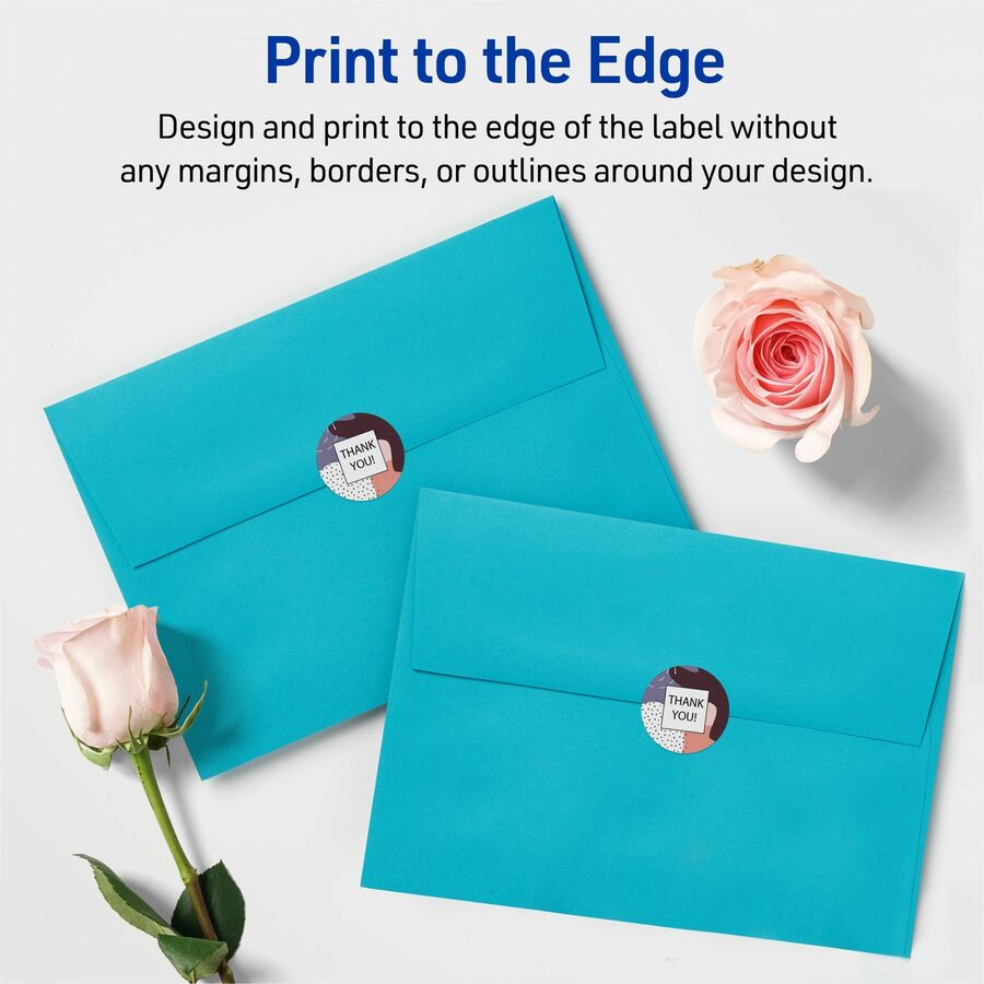Avery Matte White 1" Round Labels - 1" Diameter - Round - Laser, Inkjet - White Matte - Print-to-the Edge, Easy Peel, Pop Up Edge, Smudge-free, Jam-free - 48 / Sheet - 1200 / Pack