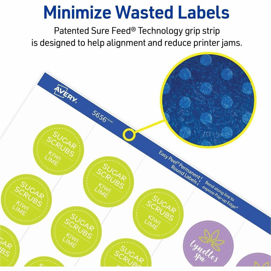 Avery Matte White 1" Round Labels - 1" Diameter - Round - Laser, Inkjet - White Matte - Print-to-the Edge, Easy Peel, Pop Up Edge, Smudge-free, Jam-free - 48 / Sheet - 1200 / Pack