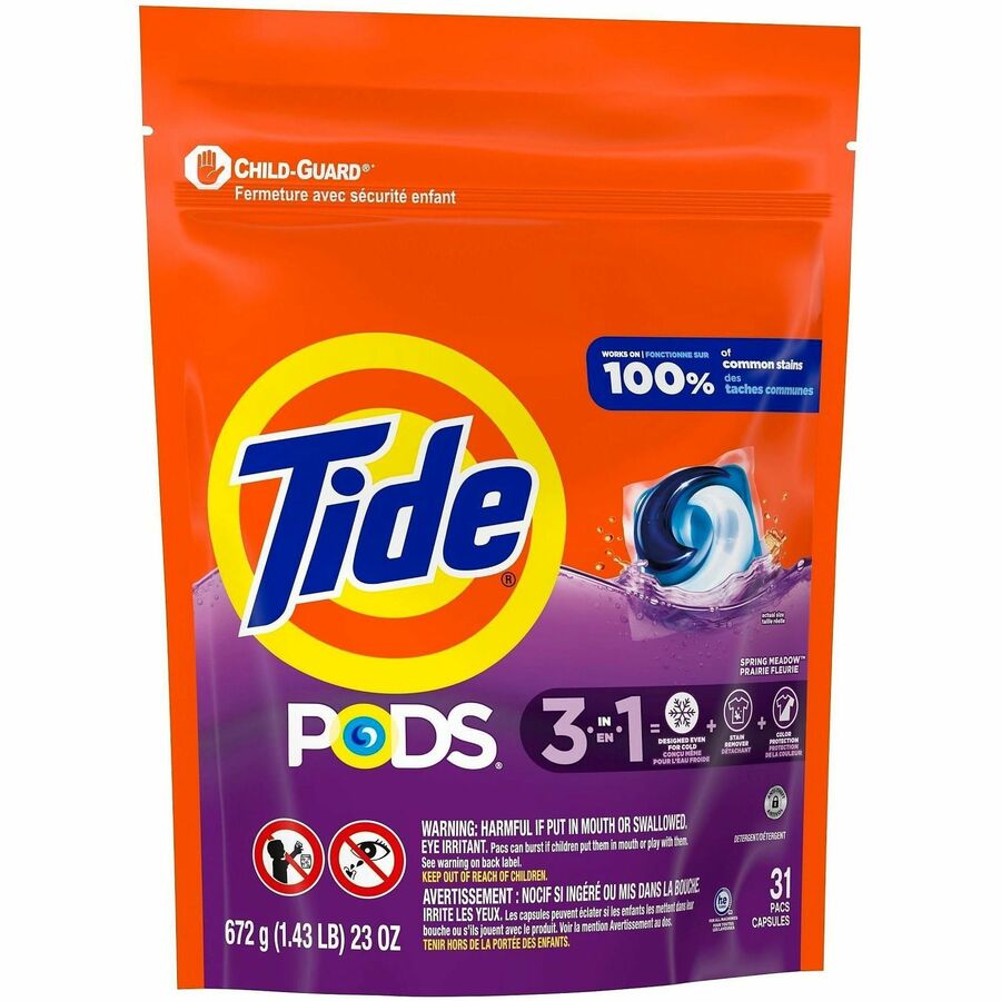 Tide PODS Laundry Detergent Pacs - For Laundry, Clothes - Concentrate - Spring Meadow Scent - Recommended For: Stain Remover - Blue - 31 / Bag