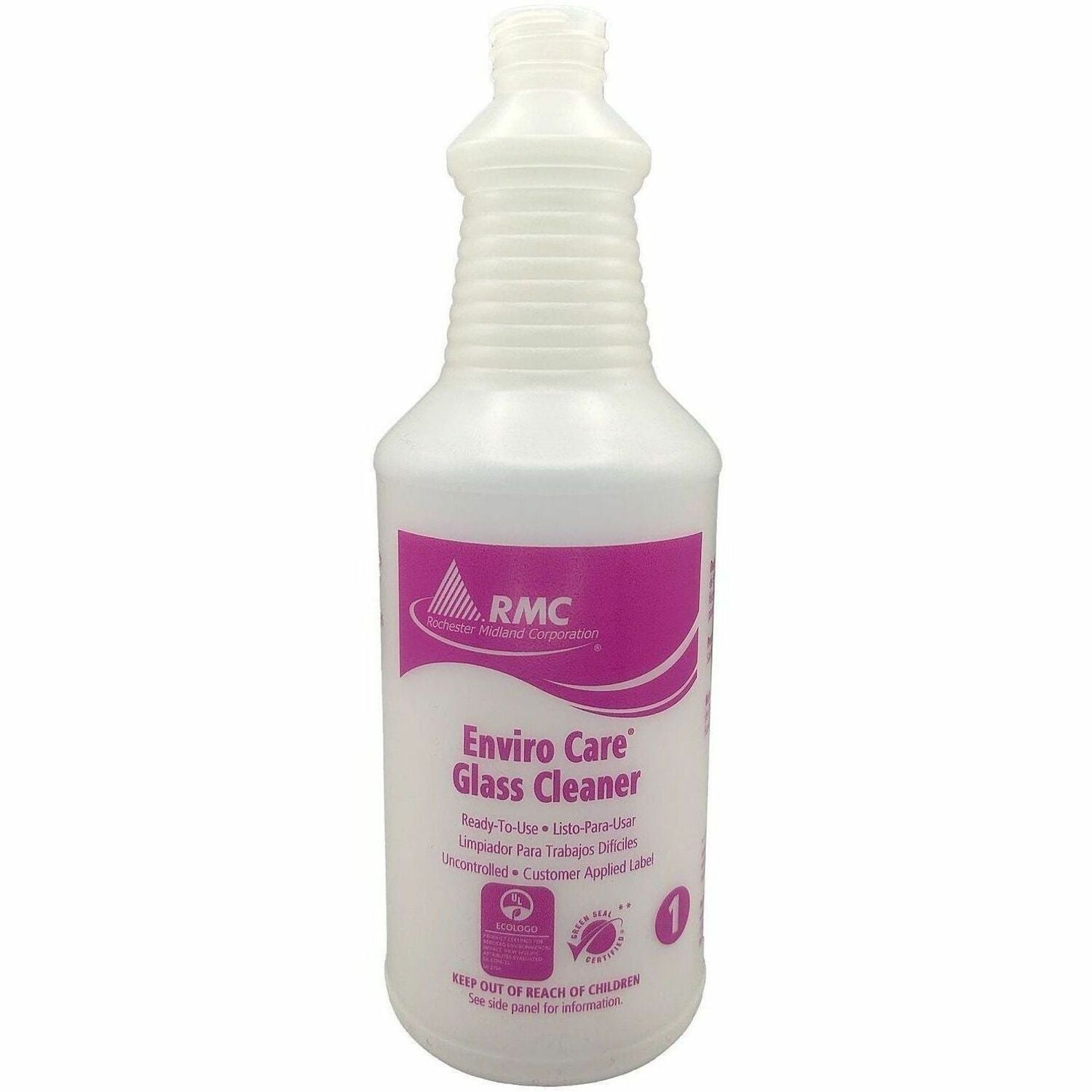 RMC Enviro Care Glass Cleaner Bottle - For Glass, Surface - Spray - 32 oz (2 lb) - Bio-based - Purple Spray Bottle - 6 / Carton