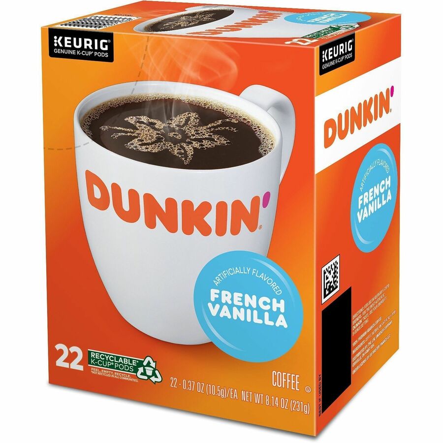 Dunkin'® K-Cup, Pod French Vanilla Coffee - Compatible with Keurig Brewer - Medium - 22 K-Cup - K-Cup, Pod - French Vanilla, Original Blend - Kosher - 4 / Carton