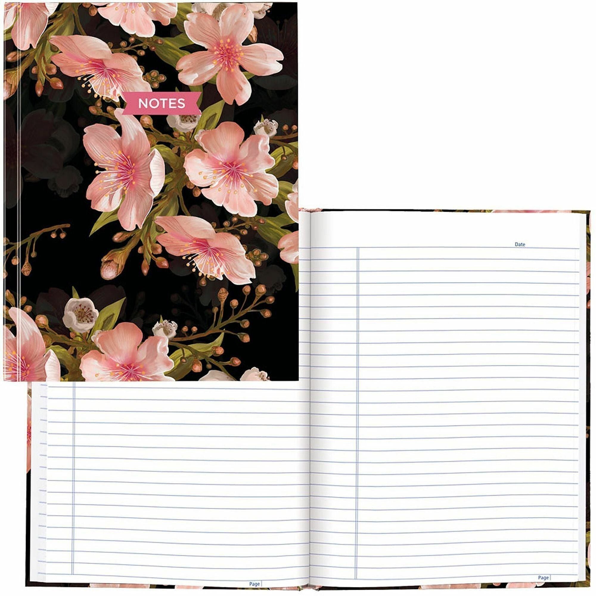 Blueline Cherry Tree Lane Notebook - 192 Pages - Ruled Margin - 9 1/4" x 7 1/4" Sheet Size - Cherry Tree Lane Cover - Smooth, Hard Cover, Sturdy, Self-adhesive Tab, Index Sheet, Acid-free Paper, Durable - Recycled - 1 Each