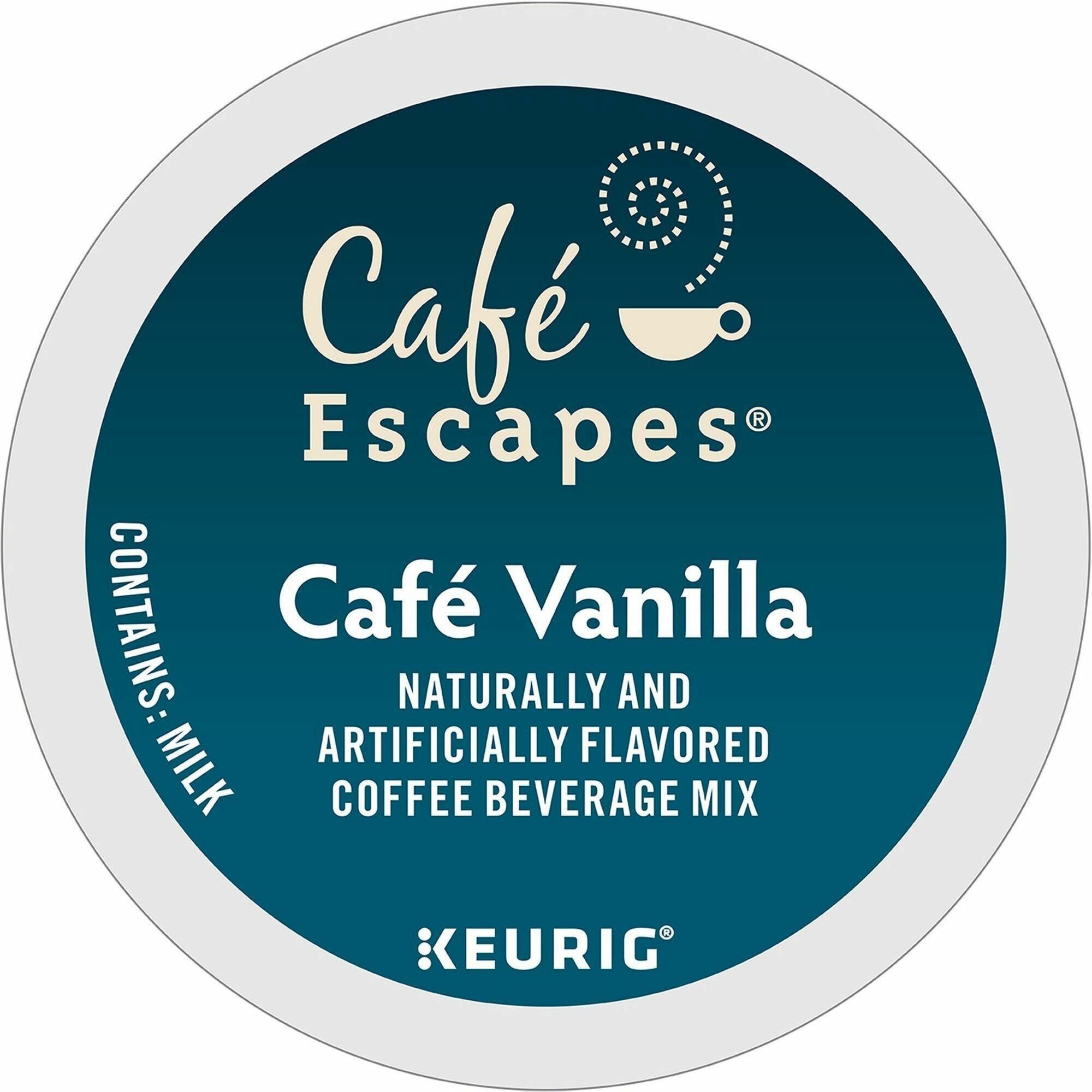 Café Escapes® K-Cup Cafe Vanilla Coffee - Compatible with Keurig K-Cup Brewer - 24 K-Cup - K-Cup - Café Vanilla - 4 / Carton