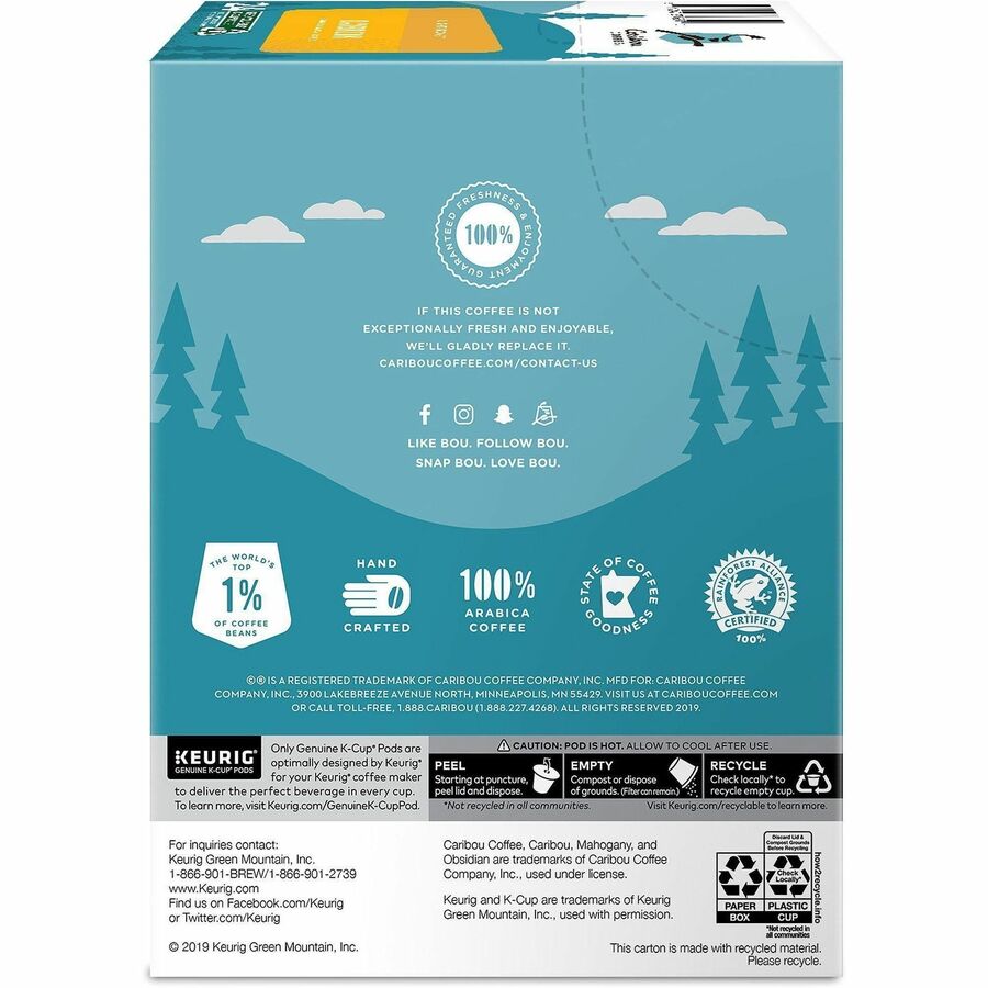 Caribou Coffee® K-Cup Daybreak Coffee - Compatible with Keurig K-Cup Brewer - Light - 24 K-Cup - K-Cup - Daybreak Morning Blend, Nutty - 4 / Carton