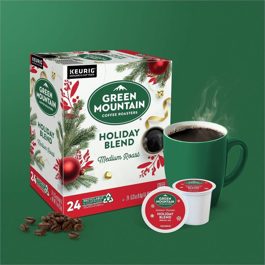 Green Mountain Coffee Roasters® K-Cup, Pod Holiday Blend Coffee - Compatible with Keurig Brewer - Medium - 24 K-Cup - K-Cup, Pod - Holiday Blend - 4 / Carton
