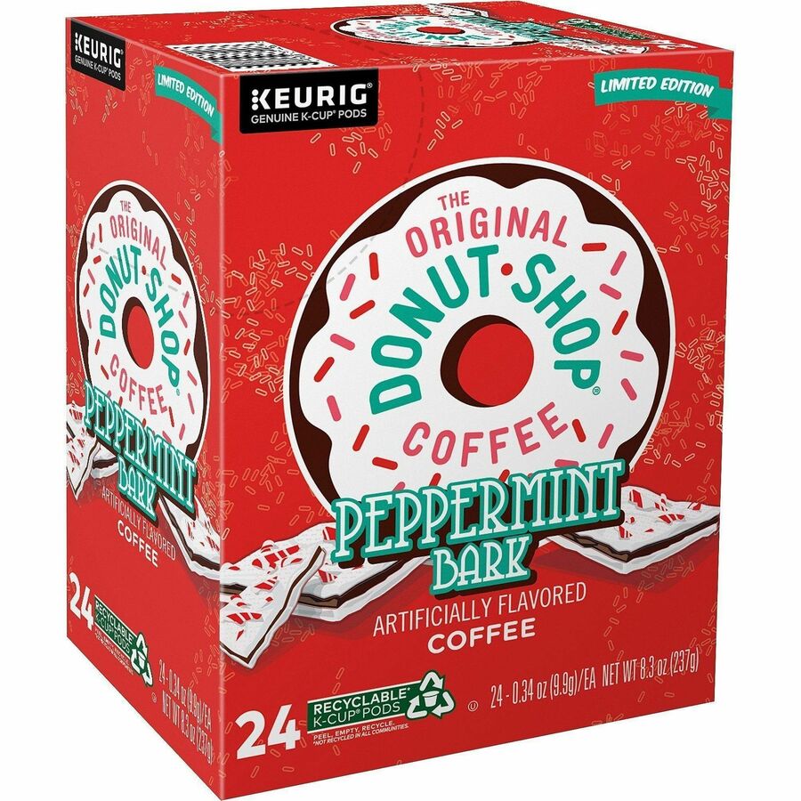 The Original Donut Shop® K-Cup, Pod Green Mountain Peppermint Bark Coffee - Compatible with K-Cup Brewer - Light - 24 K-Cup - K-Cup, Pod - Peppermint Bark - 4 / Carton