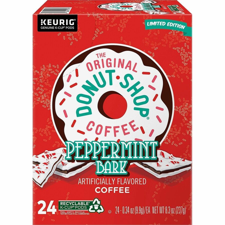 The Original Donut Shop® K-Cup, Pod Green Mountain Peppermint Bark Coffee - Compatible with K-Cup Brewer - Light - 24 K-Cup - K-Cup, Pod - Peppermint Bark - 4 / Carton