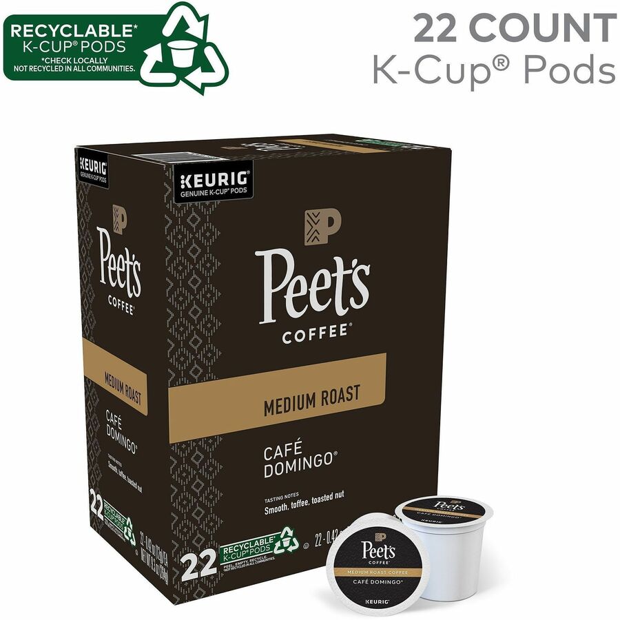 Peet's Coffee™ K-Cup Cafe Domingo Coffee - Compatible with Keurig Brewer - Medium - 22 K-Cup - K-Cup - Cafe Domingo - 4 / Carton