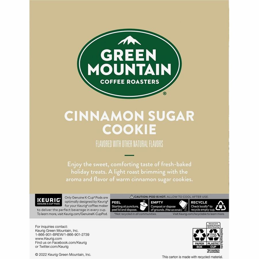Green Mountain Coffee Roasters® K-Cup, Pod Cinnamon Sugar Cookie Coffee - Compatible with Keurig K-Cup Brewer - Light - 24 K-Cup - K-Cup, Pod - Cinnamon Sugar Cookie - 4 / Carton