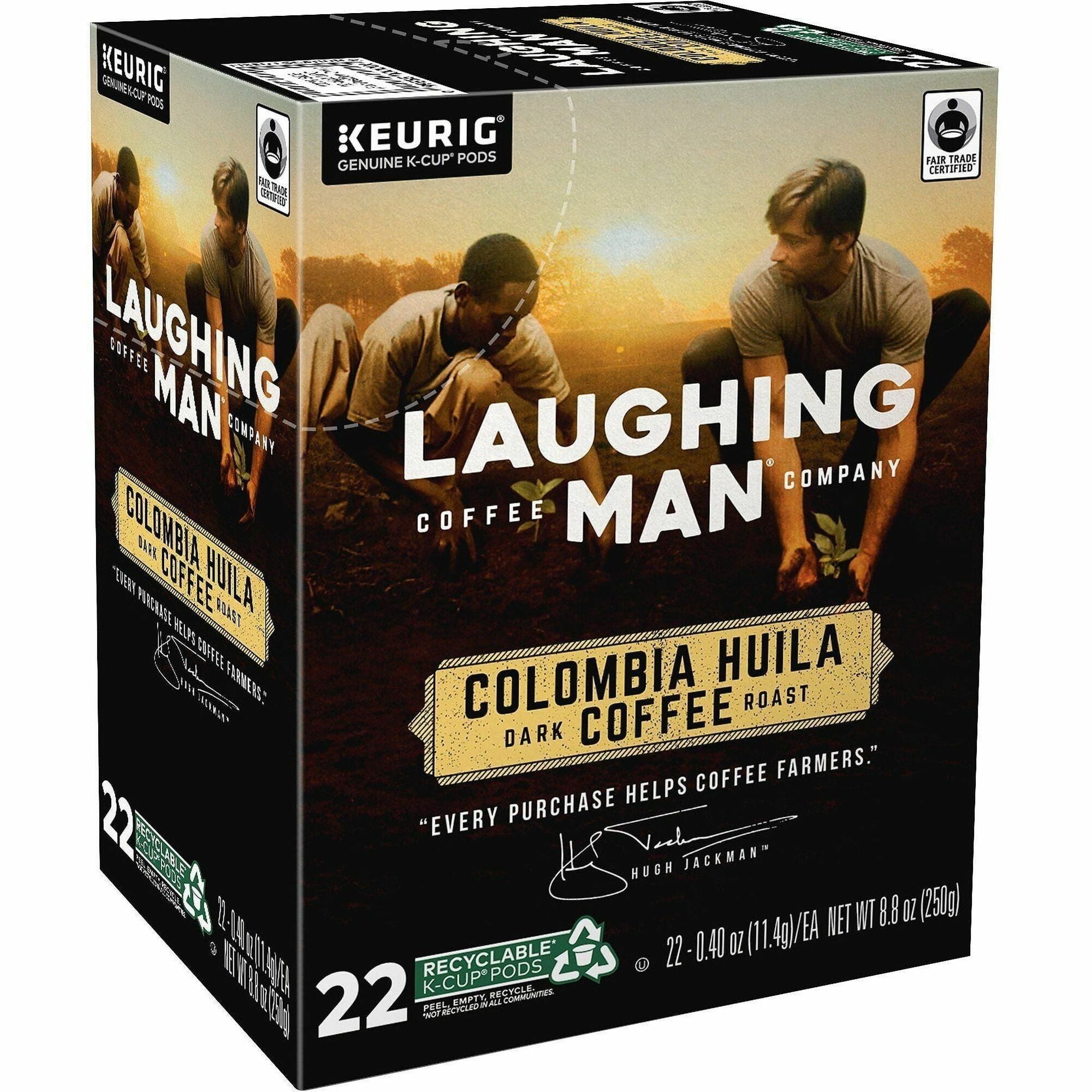 LAUGHING MAN K-Cup Colombia Huila Coffee - Compatible with Keurig K-Cup Brewer - Dark - 22 K-Cup - K-Cup - Colombia Huila - Kosher - 4 / Carton