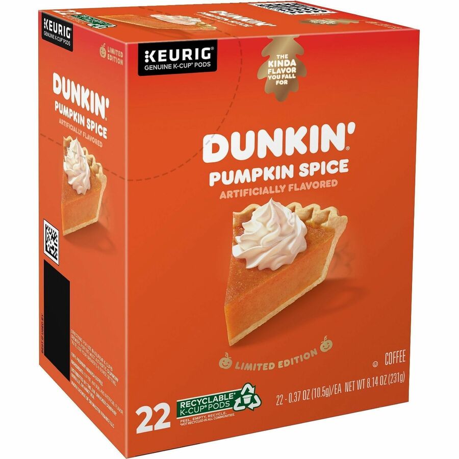 Dunkin' Donuts® K-Cup Pumpkin Spice Coffee - Compatible with Keurig K-Cup Brewer - Medium - 22 K-Cup - K-Cup - Pumpkin Spice - 4 / Carton