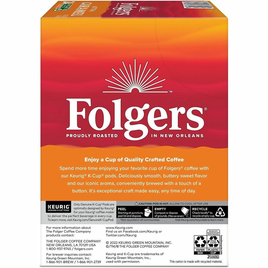 Folgers® K-Cup Buttery Caramel Coffee - Compatible with Keurig K-Cup Brewer - Medium - 24 K-Cup - K-Cup - Buttery Caramel, Caramel, Arabica - 4 / Carton