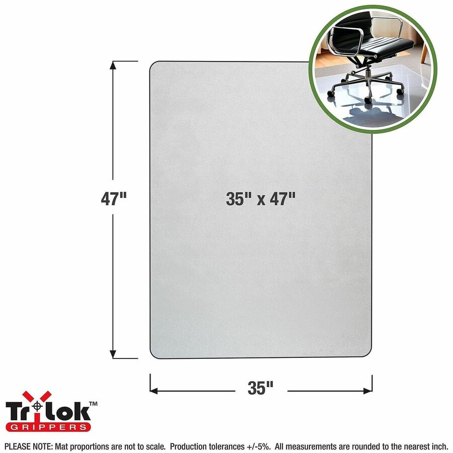 Floortex Cleartex TrYlok Chair Mat - Carpeted Floor, Chair, Indoor, Low Pile - 47" Length x 35" Width - Rectangular - Clear - 1 Each