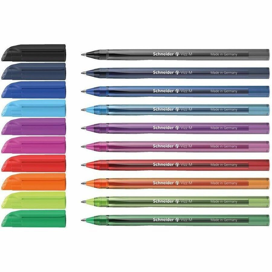 Schneider Vizz Ballpoint Pens - 1 mm, Medium Pen Point - Black, Red, Blue, Midnight Blue, Light Blue, Green, Light Green, Violet, Pink, Orange Ink - Transparent Barrel - Stainless Steel Tip - Writing - 1 Each