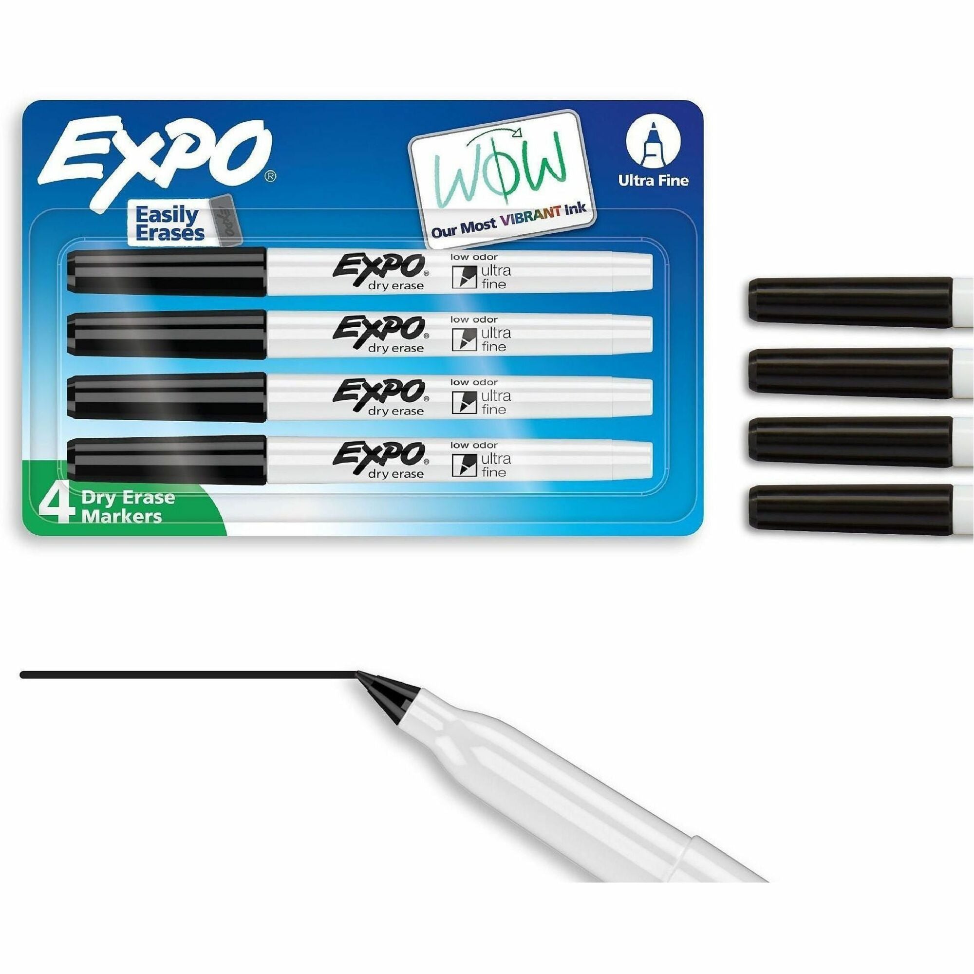 Expo Dry Erase Markers - Ultra Fine, Bullet Marker Point - Black Ink - Writing, Calendar, Classroom, Office, Home - 4 / Pack