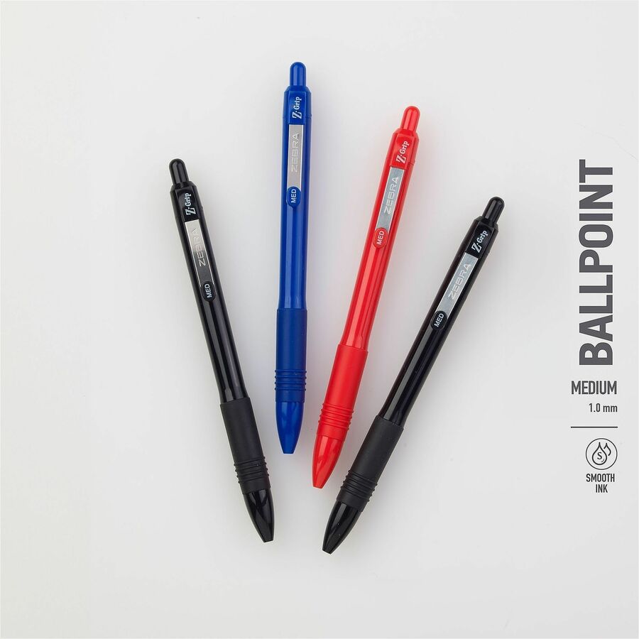 Zebra Pen Z-Grip Retractable Ballpoint Pens - 1 mm, Medium Pen Point - Retractable - Black Ink - School, Home, Journaling - 1 Dozen