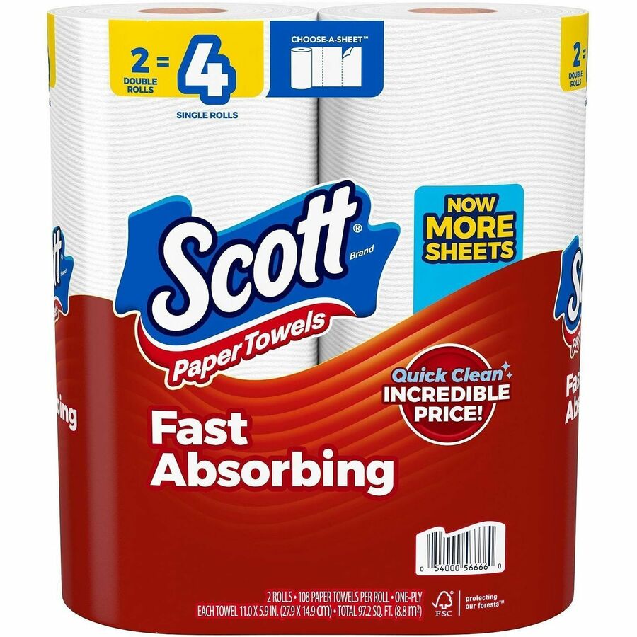 Scott Choose-A-Sheet Paper Towels - 108 Sheets/Roll - White - PaperRoll - 108 Sheets/Roll - 12 / Carton