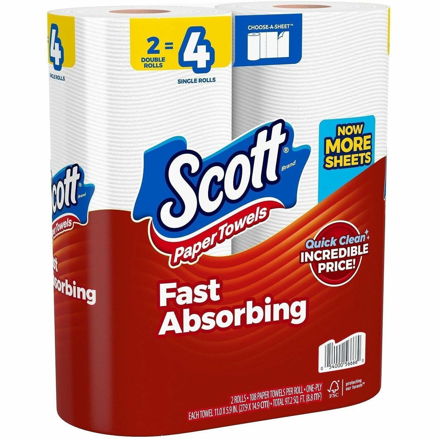 Scott Choose-A-Sheet Paper Towels - 108 Sheets/Roll - White - PaperRoll - 108 Sheets/Roll - 12 / Carton