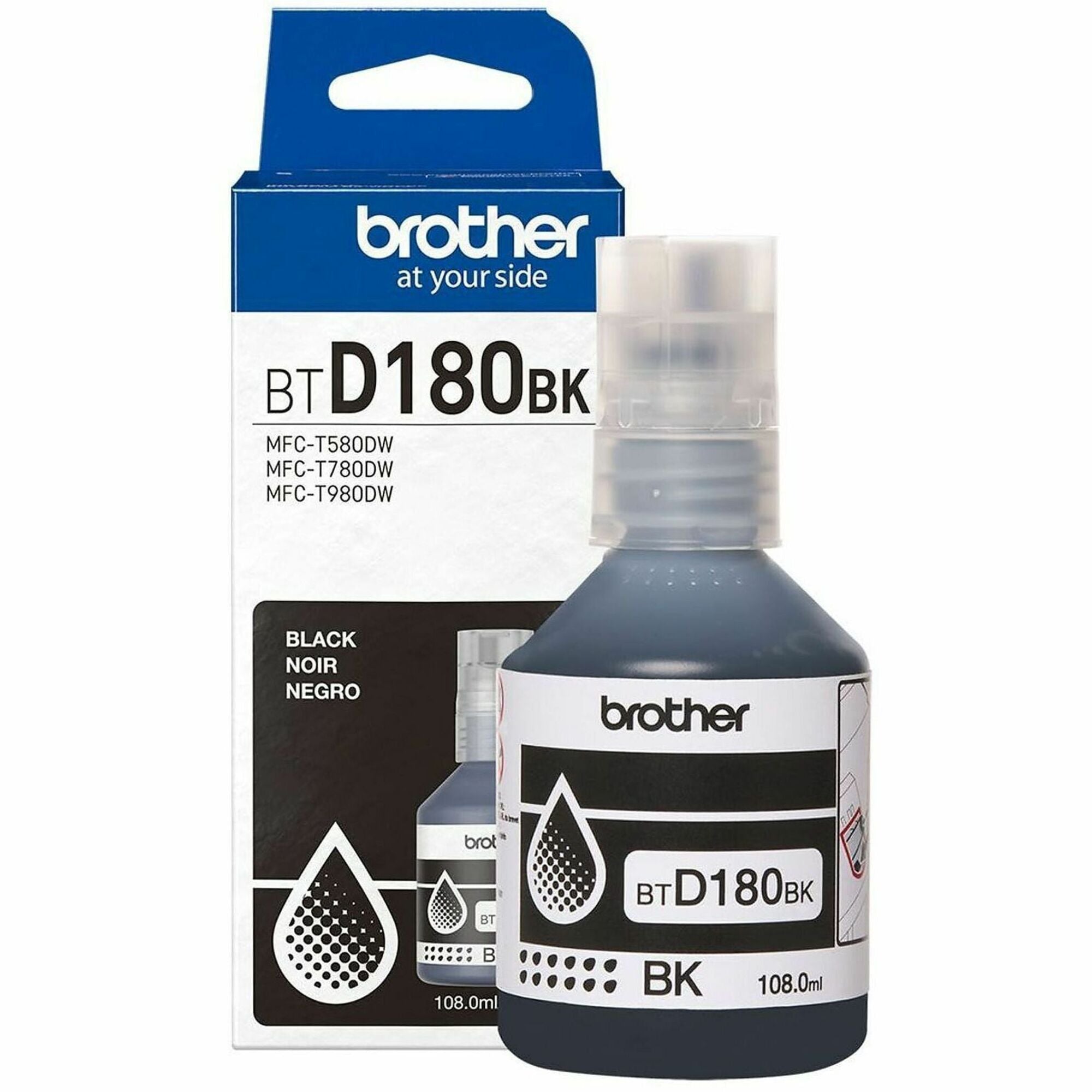Brother Genuine BTD180BK High Yield Black Ink Bottle - Inkjet - Black - 7500 Pages Black - 108 mL - High Yield