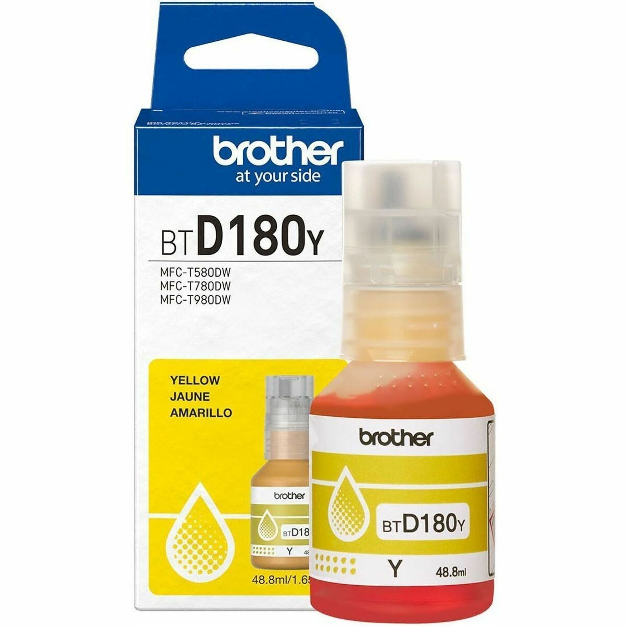 Brother Genuine BTD180Y High Yield Yellow Ink Bottle - Inkjet - Yellow - 5000 Pages Yellow - 48.8 mL - High Yield - 1 Each