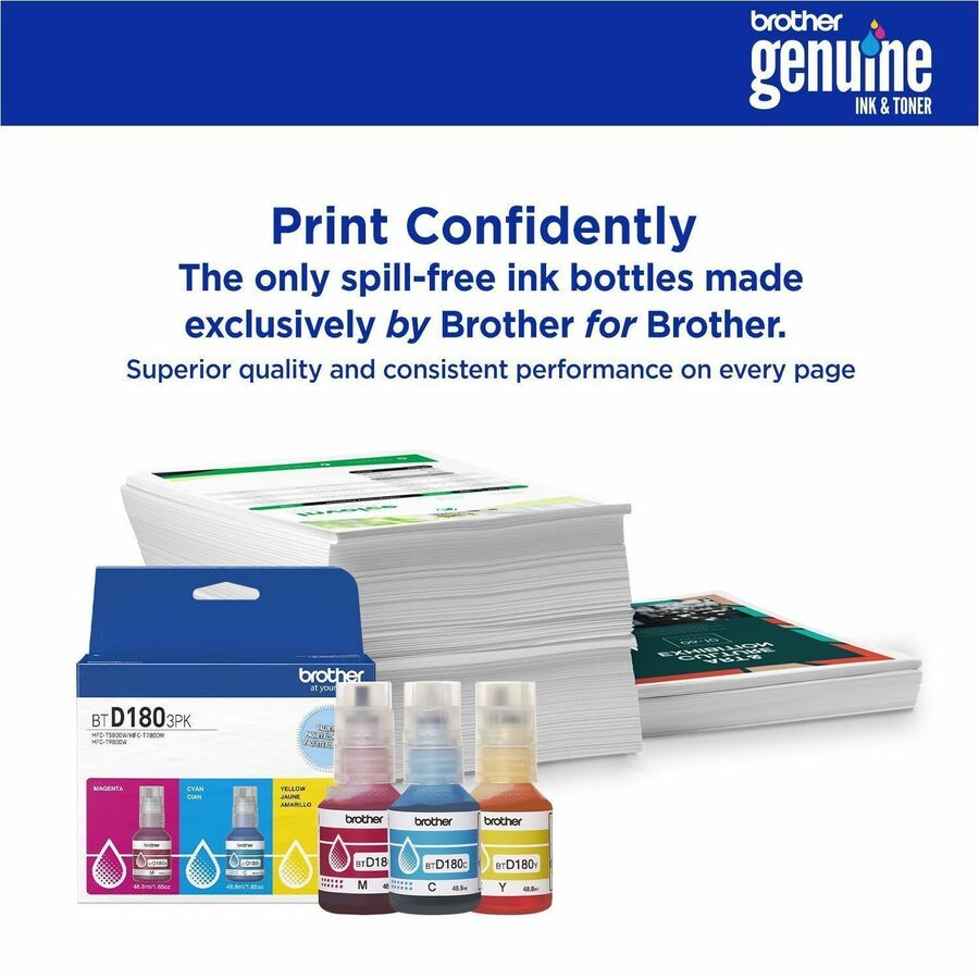 Brother Genuine BTD180Y High Yield Yellow Ink Bottle - Inkjet - Yellow - 5000 Pages Yellow - 48.8 mL - High Yield - 1 Each