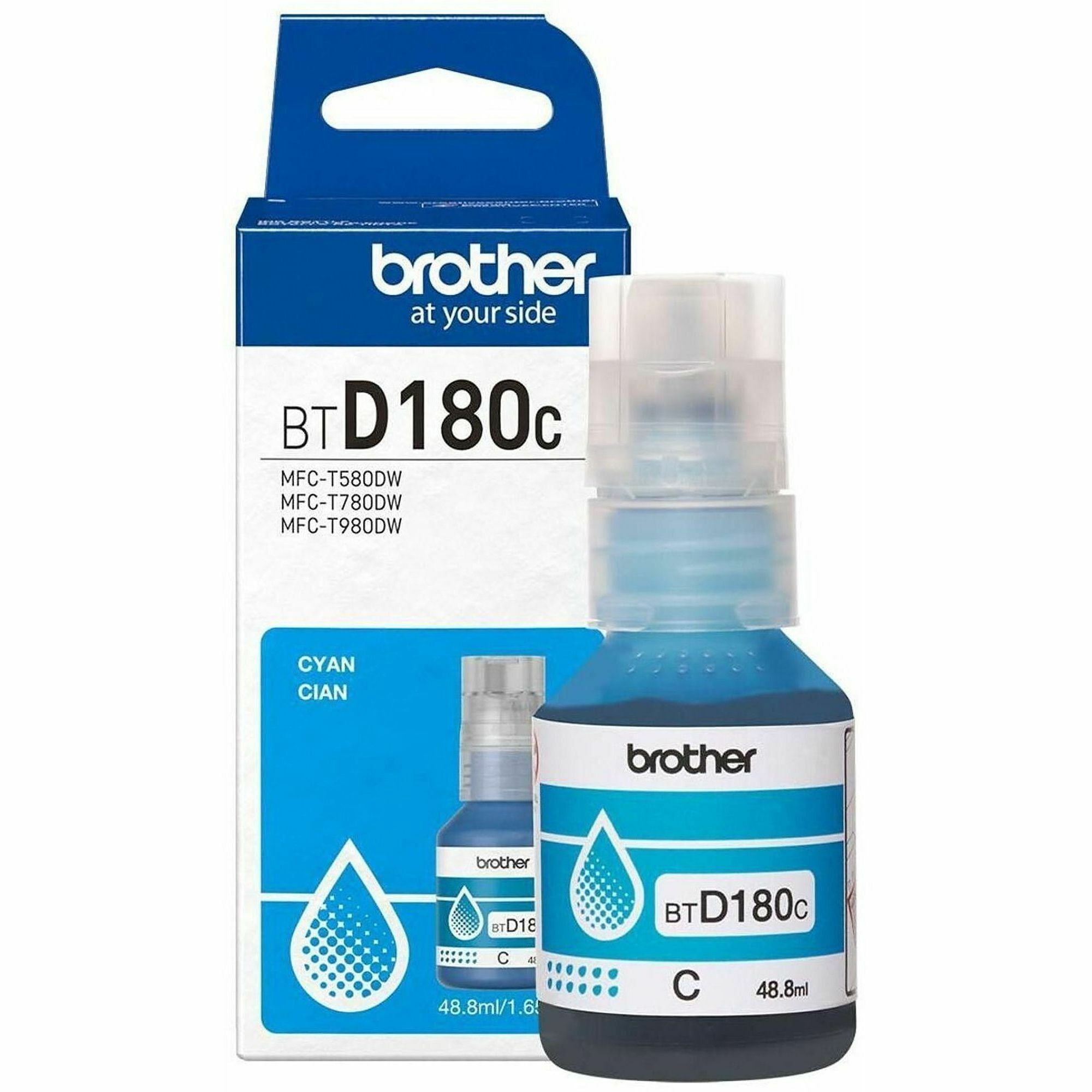 Brother Genuine BTD180C High Yield Cyan Ink Bottle - Inkjet - Cyan - 5000 Pages Cyan - 48.8 mL - High Yield - 1 Each