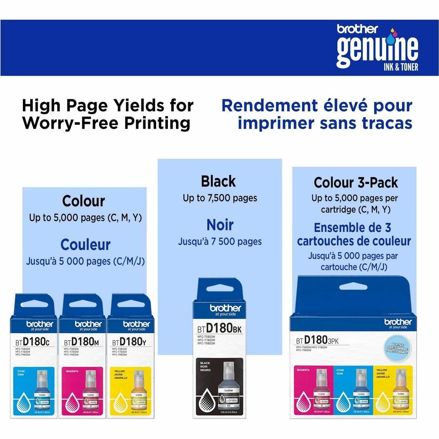 Brother Genuine BTD180C High Yield Cyan Ink Bottle - Inkjet - Cyan - 5000 Pages Cyan - 48.8 mL - High Yield - 1 Each