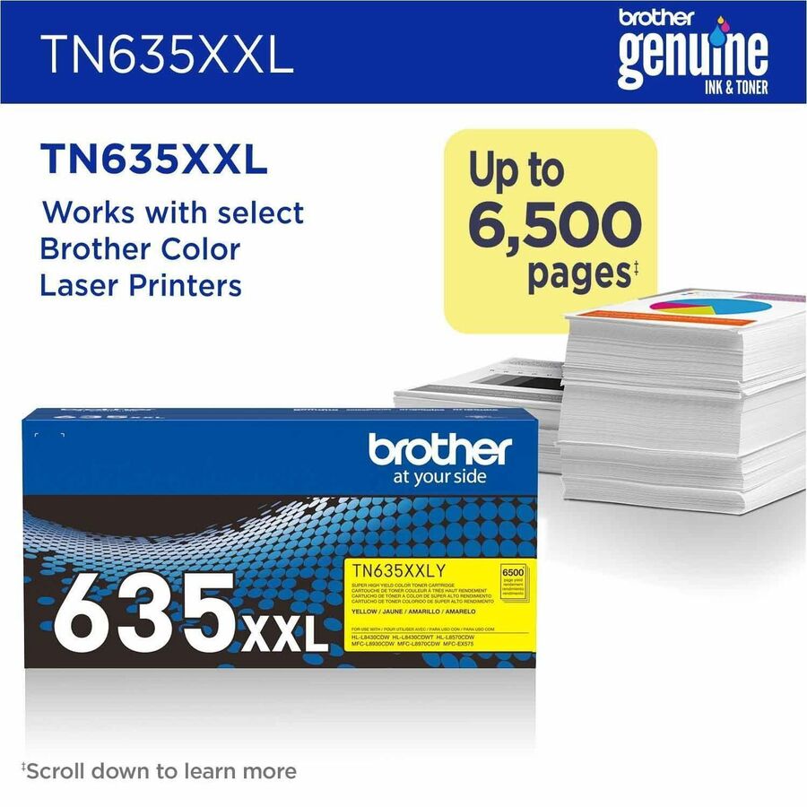 Brother TN635XXLY Original Super High Yield Laser Toner Cartridge - Yellow - 1 Each - 6,500 pages