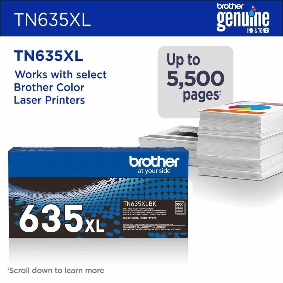 Brother TN-635XL Original High Yield Laser Toner Cartridge - Black - 1 Each - 5500 pages